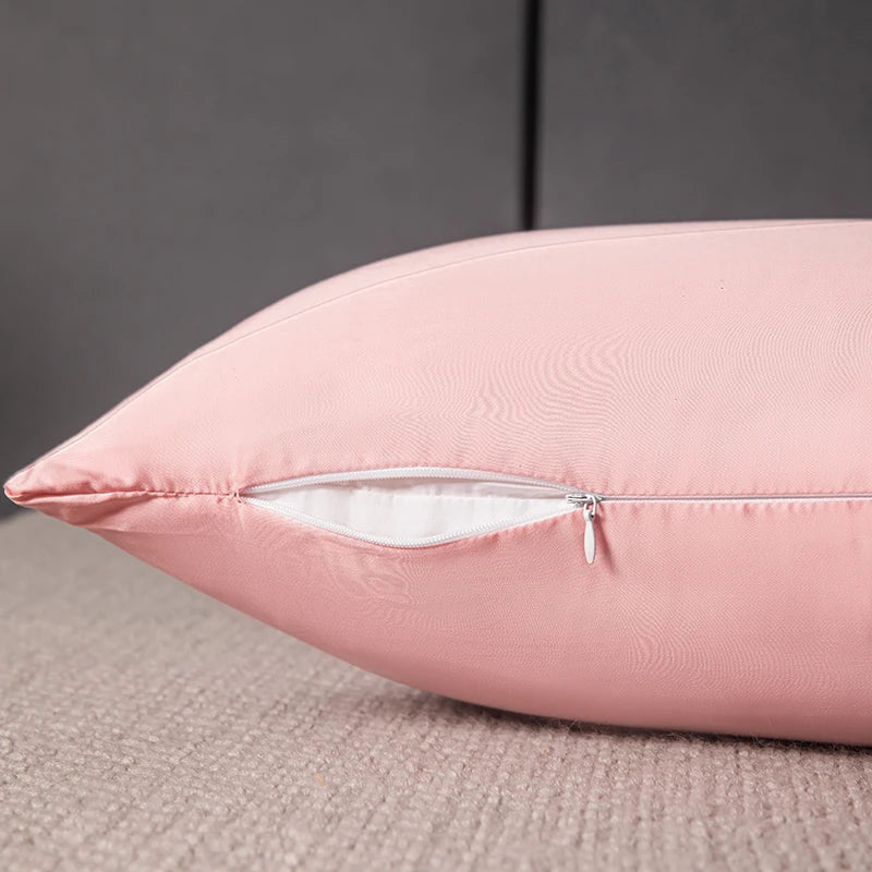 Fermeture éclair discrète de la taie en soie, coloris Rose poudré