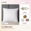 Coffret Nuit LYSSEVEIL coloris Blanc nacré : taie 65 × 65 cm, masque et 3 chouchous en soie de mûrier