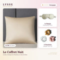 Coffret Nuit LYSSEVEIL coloris Champagne : taie 65 × 65 cm, masque et 3 chouchous en soie de mûrier