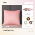 Coffret Nuit LYSSEVEIL coloris Rose poudré : taie 65 × 65 cm, masque et 3 chouchous en soie de mûrier